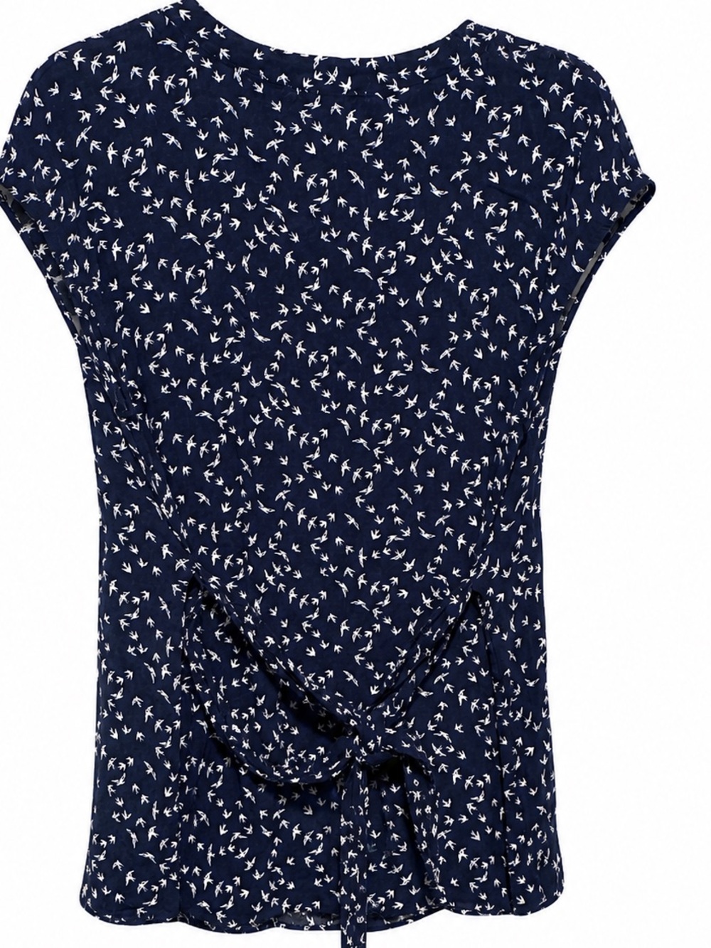 Lelis Collection XL Navy Dove Bird Print Tie Front Blouse Cap Sleeve‎ Casual Top - Picture 3 of 5